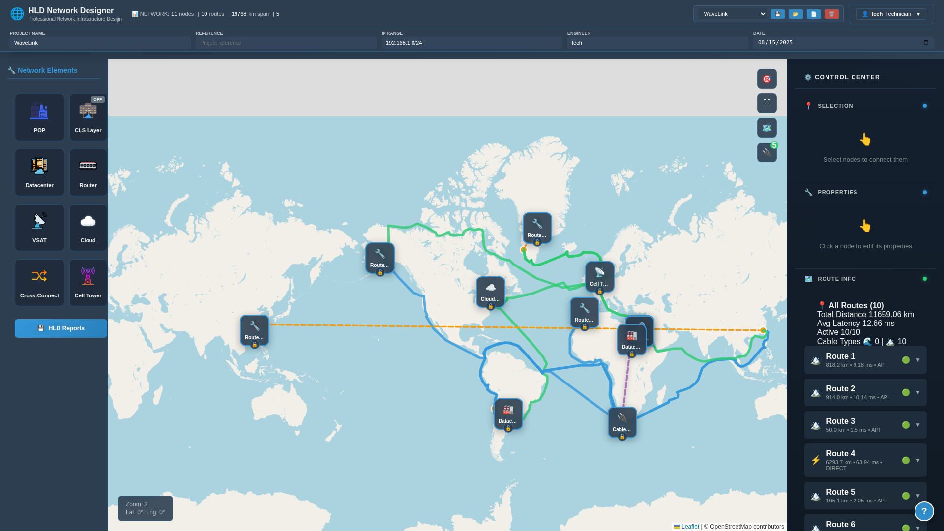 Interactive HLD Designer — network topology on a world map